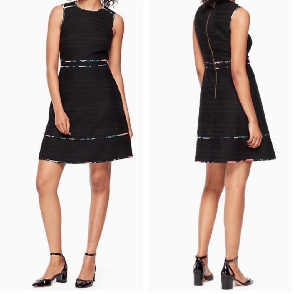 Kate Spade New York Floral Blossom Trim Tweed Black Dress Women's Size 0 Lbd Euc